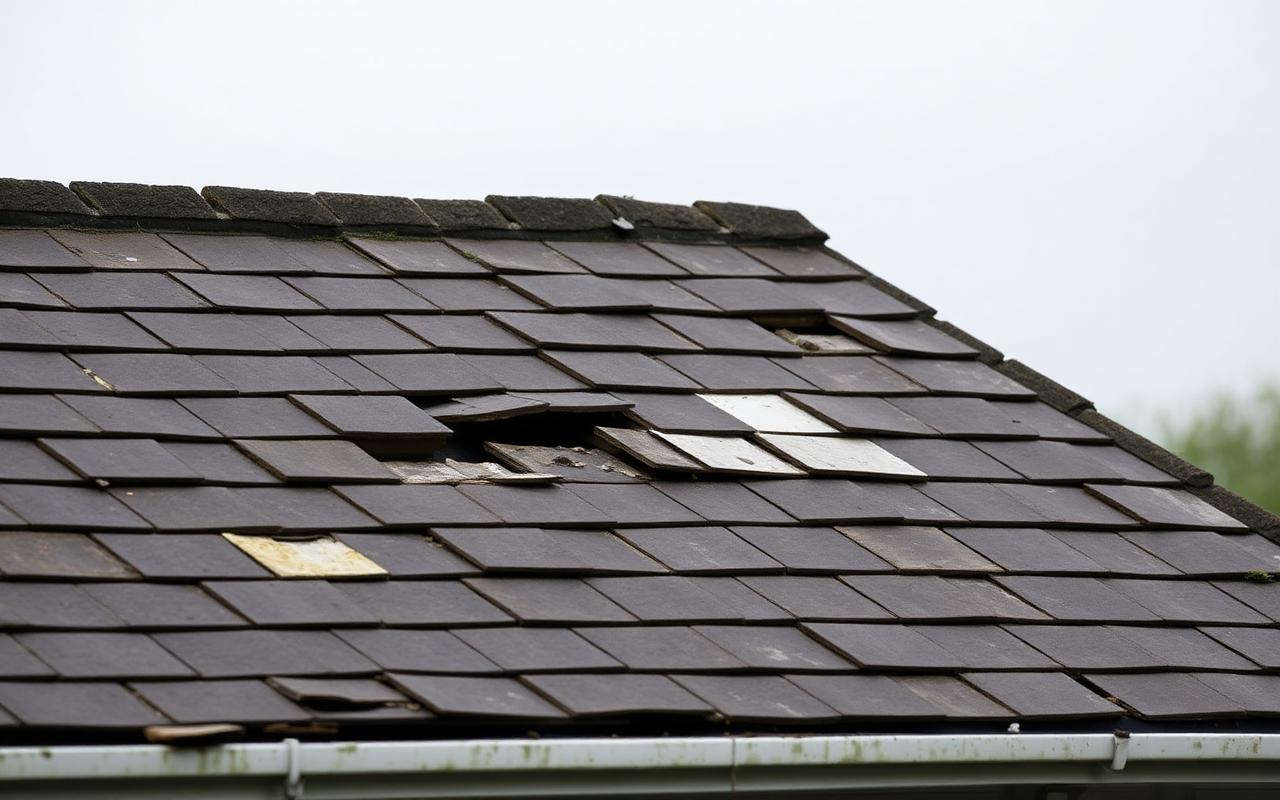 Damaged roof before renovation